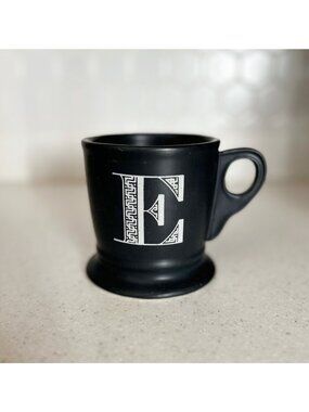 Anthropologie Black Monogram ‘E’ Mug Coffee Tea Home Modern